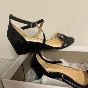 Badgley Mischka Black Wedge Shoes with Ankle Strap